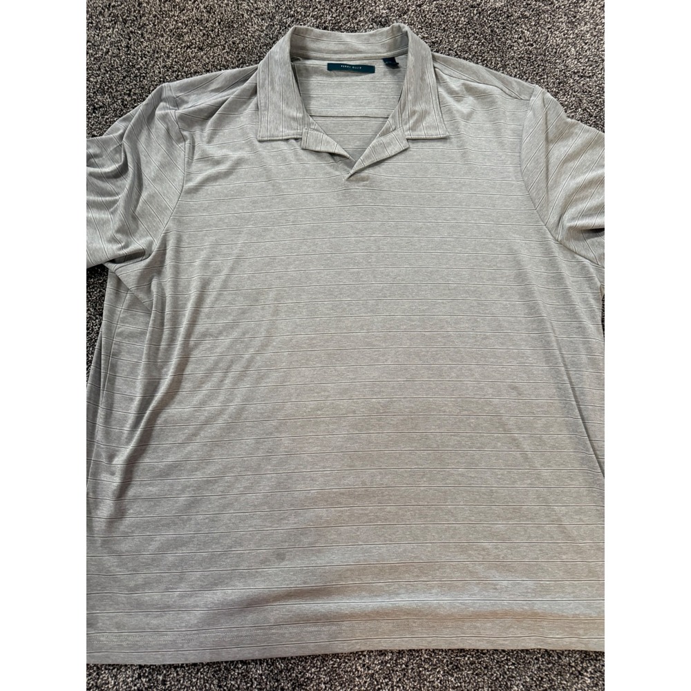 Perry Ellis Mens 3X Gray Striped Short Sleeve Polo Shirt V-Neck Knit Top